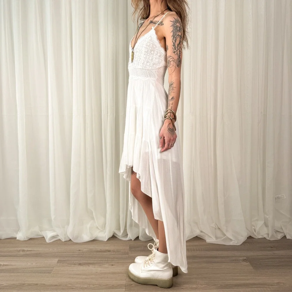 White‎ Crochet Maxi Dress Justify NWT Boho Bridal Spring Size Medium
